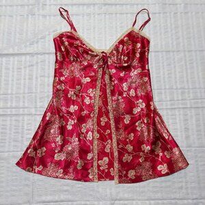 Victoria Secret Tie Open Front Babydoll Chemise Camisole Top Size XS Magenta